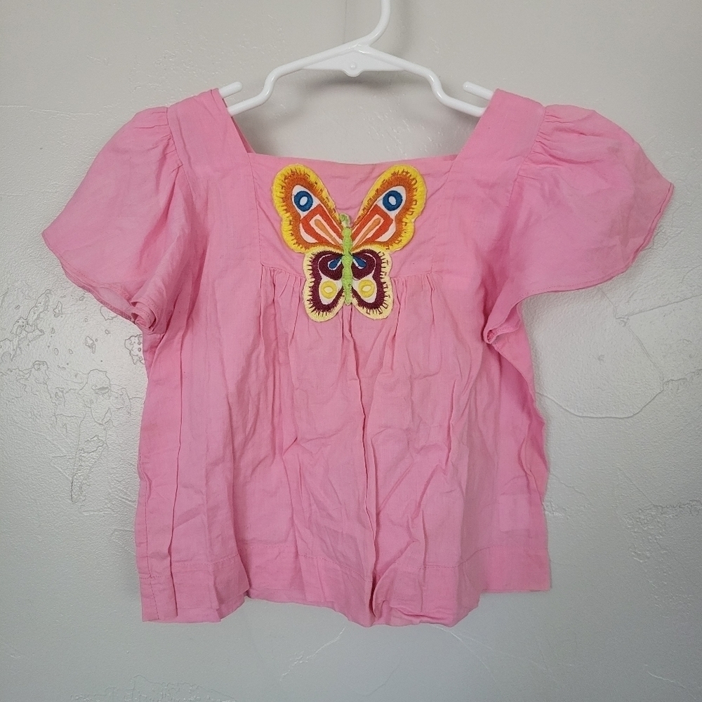 Lola et Moi Little Girls 5 Pink Short Sleeve Blouse Butterfly Square Neck